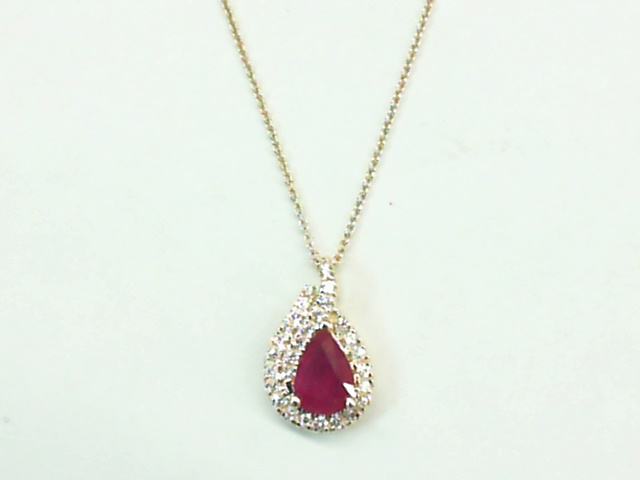 yg 14kt yellow gold diamond and ruby pendant D tw 0.19cts SI, H R tw 0.90cts 18"