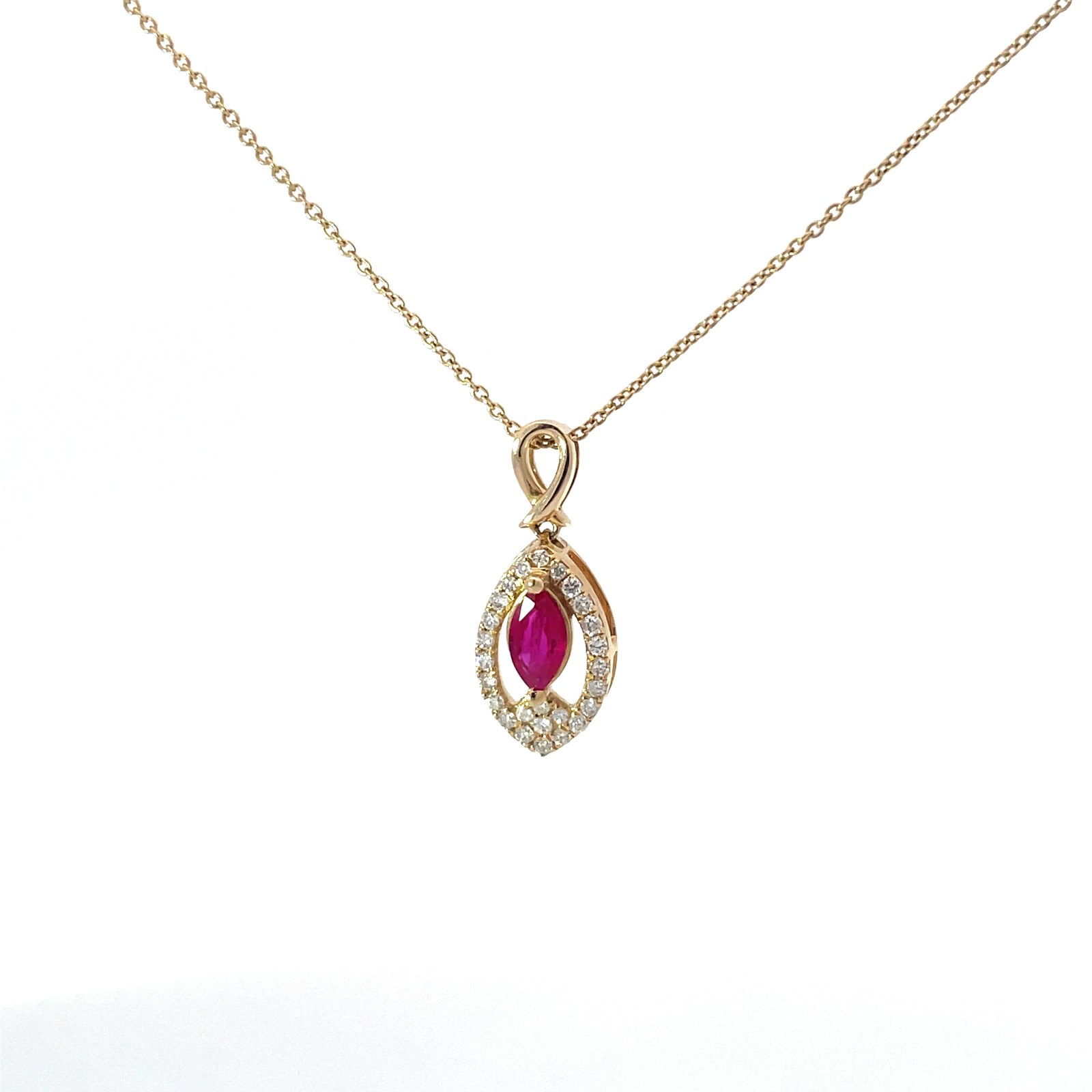 yg 14kt yellow gold diamond an ruby marquis shape pendant D tw 0.22cts, R tw 0.35cts