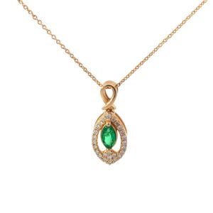 14kt yellow gold diamond and emerald marquis shape pendant D tw 0.22cts VS2, H E tw 0.35cts