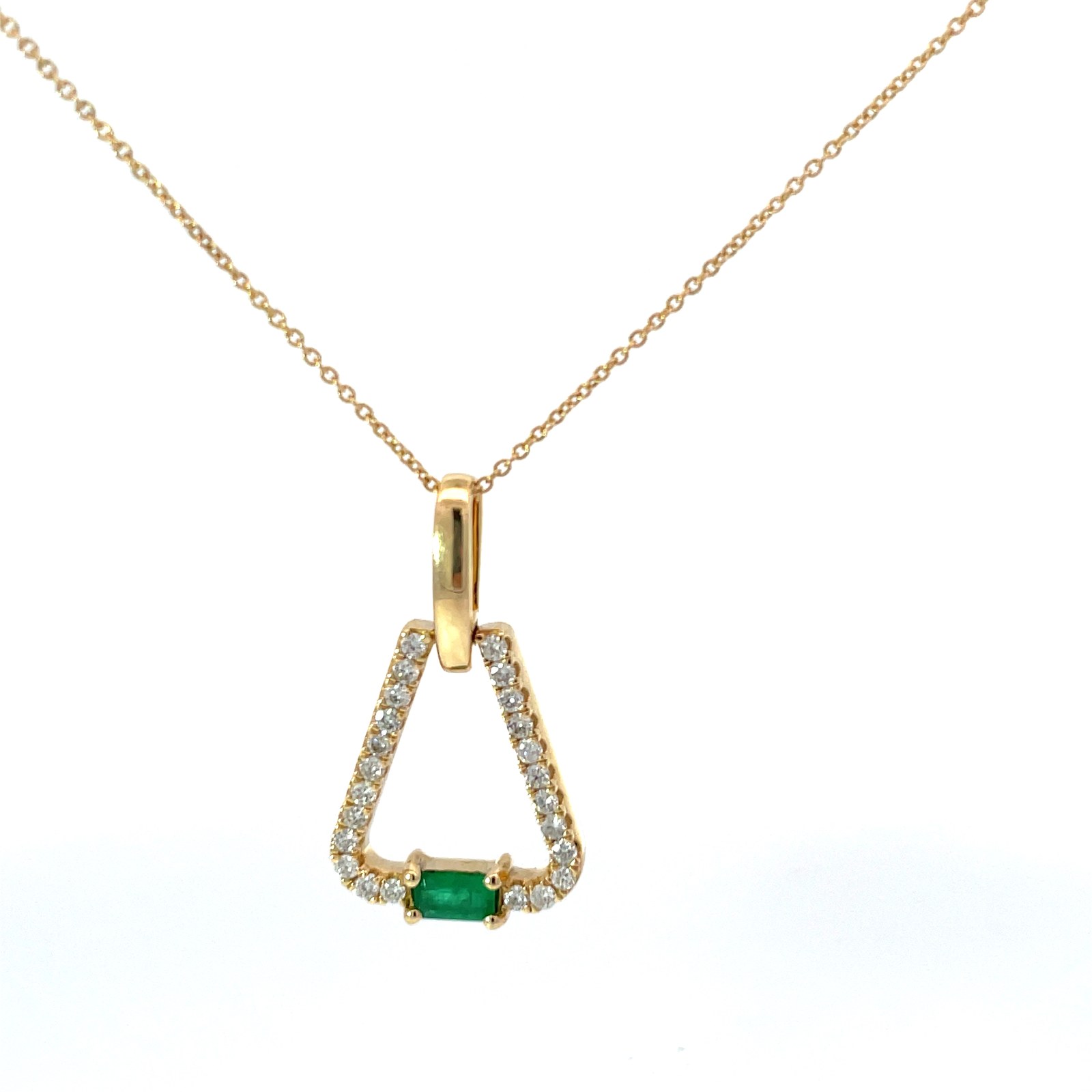 14kt yellow gold diamond and emerald fashion pendant D tw 0.71cts E tw 0.27cts SI1 clarity, near colorless G/H color