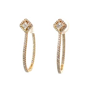 14kt yellow gold diamond inside out hoop earring D tw 0.60cts with locking back SI clarity, near colorless I color