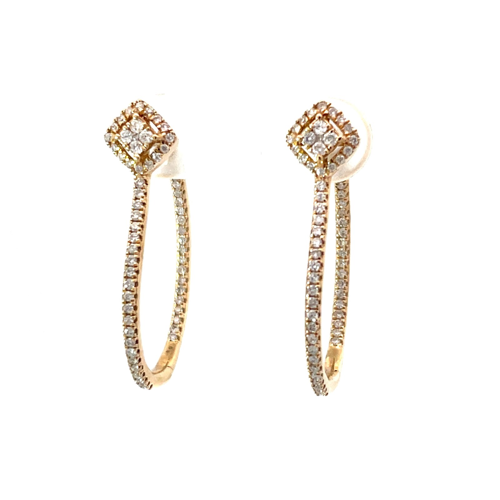 14kt yellow gold diamond inside out hoop earring D tw 0.60cts with locking back SI clarity, near colorless I color