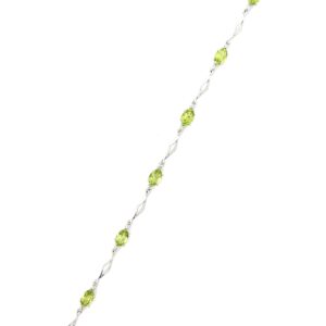 10kt white gold genuine peridot and diamond open link bracelet with claw catch closure