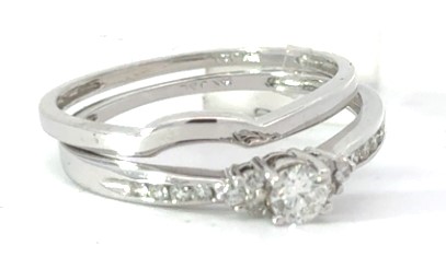 14 KT W/G DIAMOND ENGAGEMENT RING SET PLAIN BAND SI1, G/H TW .27