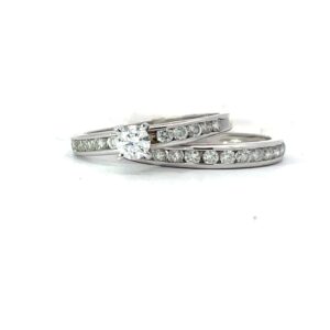 14 kt w/g dia eng ring 12 rd dia in band C 4.0mm 0.20 cts SI1 clarity, G/H color. TW in all rings 0.55cts