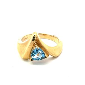 14 KT Y/G SWISS BLUE TOPAZ RING 3.95 6x6x6 trillion Topaz 1.04 cts.