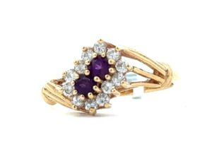 14KT Y/G DIAMOND /AMETHYST RING 2- 3MM AMETHYST 12 DIAM. .21TW SI2/H