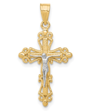 10kt two tone diamond cut crucifix cross charm