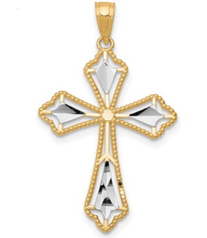 10kt two tone diamond cut and beaded cross charm