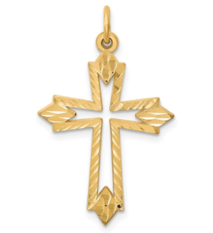 10kt yellow gold diamond cut and high polishec cut out cross charm