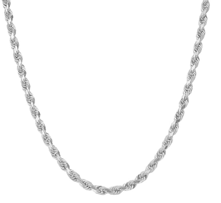 KW .jpg 10kt white gold solid diamond cut 2.25mm rope chain with claw catch 22"
