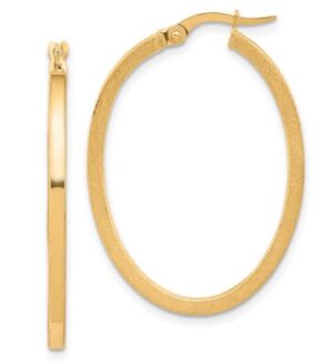 10kt brushed and shiny large oval hoop earring