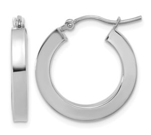 10kt white gold rhodium plated high polished square hoop earring