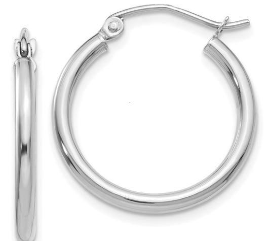 T 10kt white gold plain shiny medium hoop earring