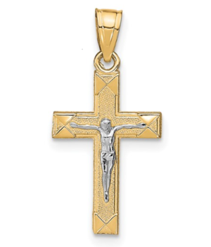 10kt two tone small crucifix textured and high polished cross charm