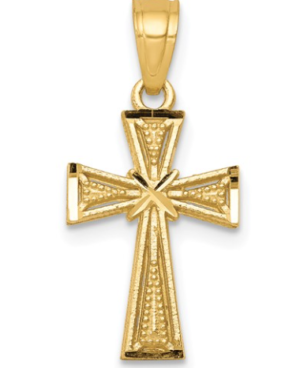 10kt yellow gold diamond cut beaded cross charm