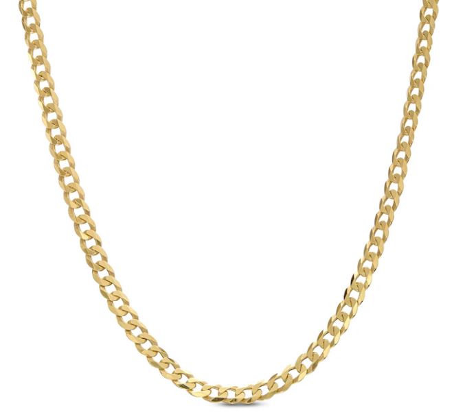 ktygmmcurb .jpg 10kt yellow gld 2mm curb chain with claw catch 22"