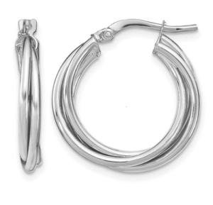 10kt white gold rhodium plated high polished double hoop earring