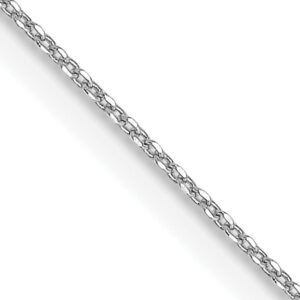 10kt white gold .6mm diamond cut thin cable chain with spring ring rhod plated 18"