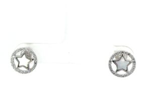 Sterling Silver mother of pearl and cubic zirconia star halo earring