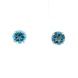 14kt yellow gold 6mm round blue topaz stud earring