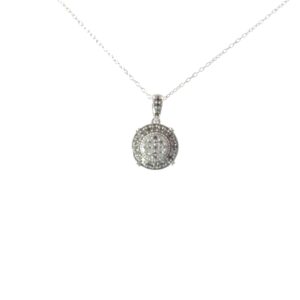 Sterling Silver diamond cluster halo pendant tw 0.25cts on link chain with spring ring