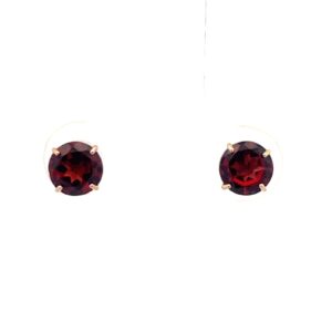 10kt yellow gold genuine round garnet stud earrings