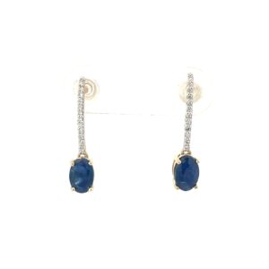10kt two tone diamond drop sapphire earring D tw 0.10cts SI1 clarity, J color