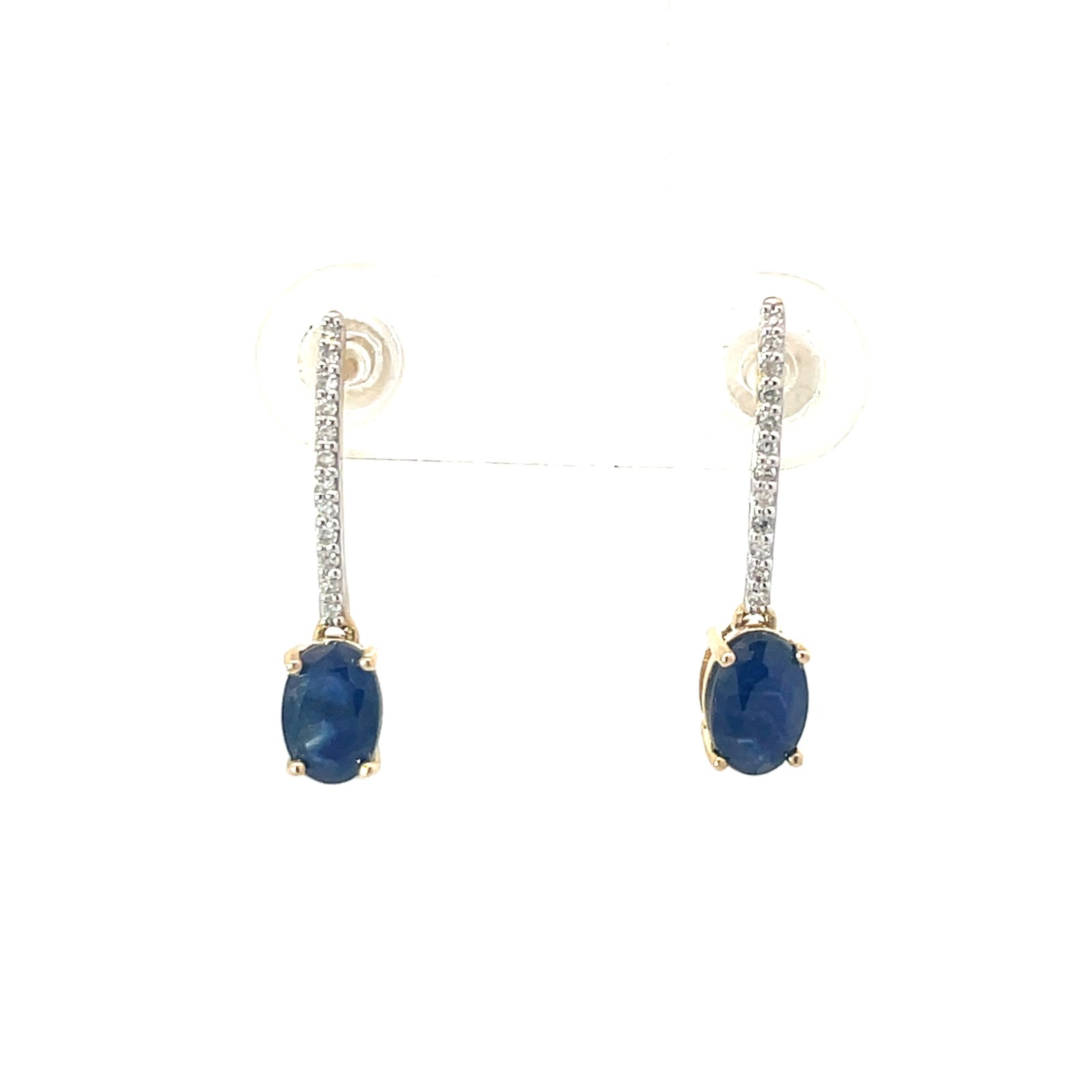 .jpg 10kt two tone diamond drop sapphire earring D tw 0.10cts SI1 clarity, J color