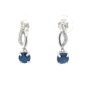 10kt white gold diamond and sapphire drop earring D tw 0.10cts