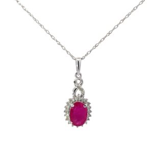 10kt white gold diamond and ruby halo pendant D tw 0.15cts on machine made rope 18" I1,I