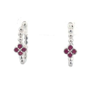 10kt white gold genuine ruby cluster huggie hoop earring