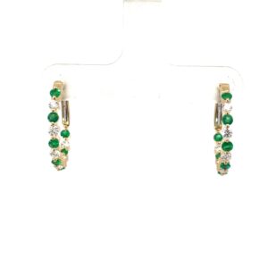 14kt yellow gold genuine emerald and diamond huggie insideout hoop earring D tw 1/ct E tw 1/2ct VS2 clarity, near colorless G color