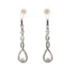 10kt white gold diamond and shiny twisted dangle earring D tw 0.15pts SI clarity, near colorless H/I color