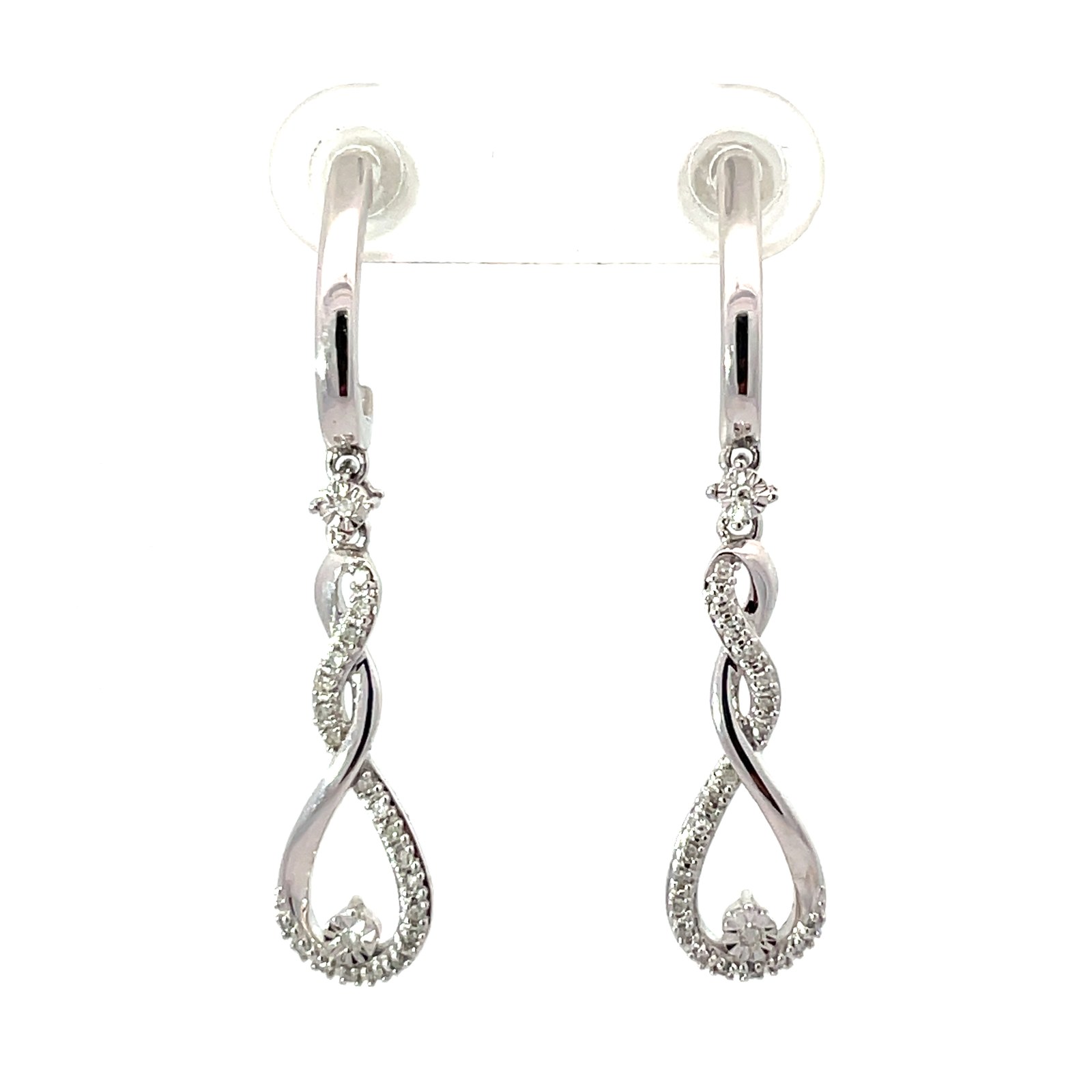 .jpg 10kt white gold diamond and shiny twisted dangle earring D tw 0.15pts SI clarity, near colorless H/I color