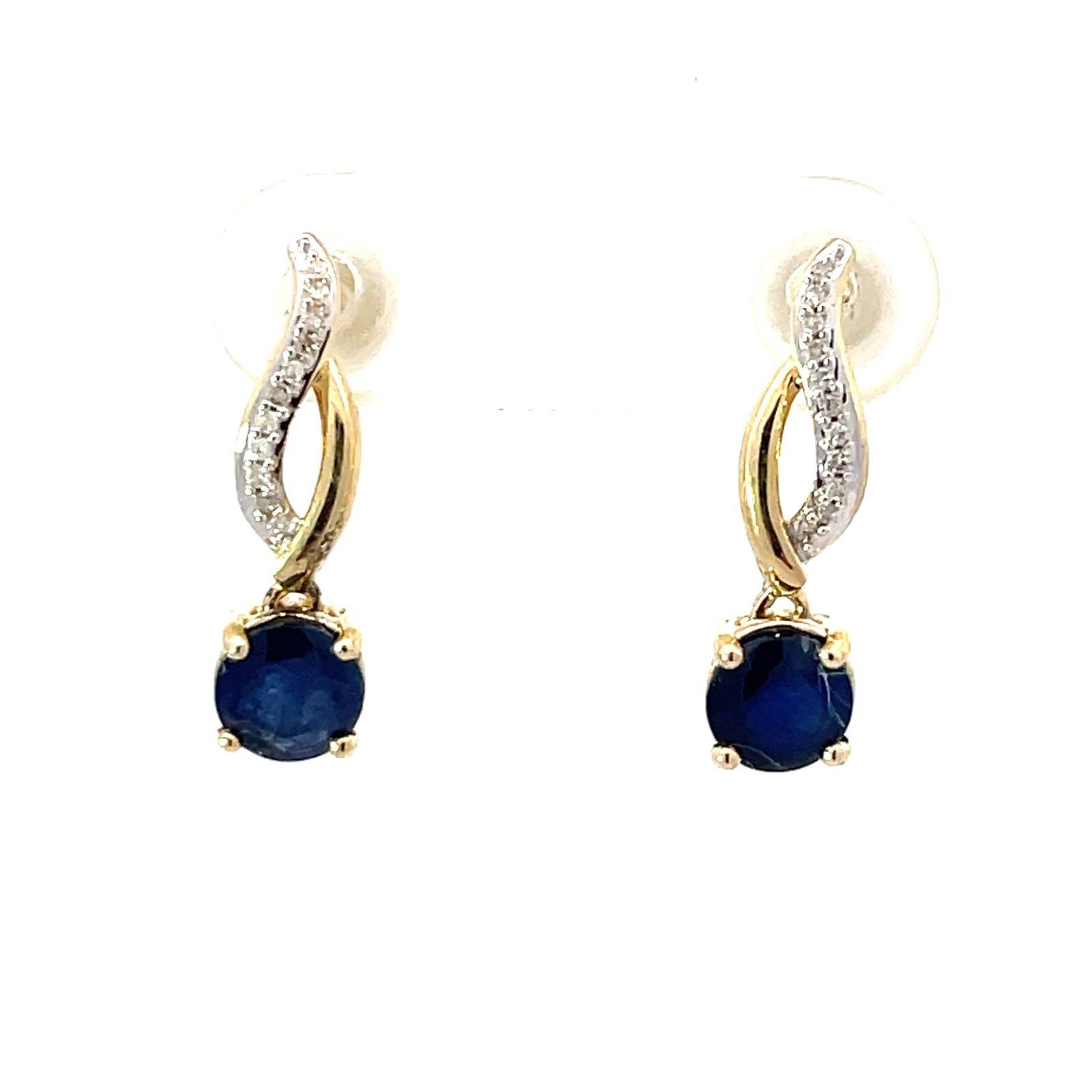 .jpg 10kt yellow gold diamond and sapphire drop earring D tw 0.10cts SI2 clarity, near colorless I color