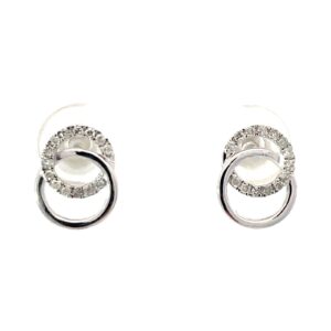 10kt white gold double diamond and shiny circle earrings D tw 0.15cts I1 clarity, I/J color