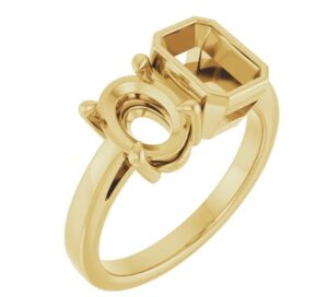 14kt yellow gold custom made lab grown IGI certified emerald cut diamond and customers CM tw 2.03cts VS1, D, size 5