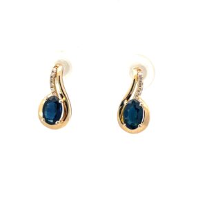 10kt sapphire and diamond dangle earring D tw 0.05cts SI2/I1 clarity, near colorless I color
