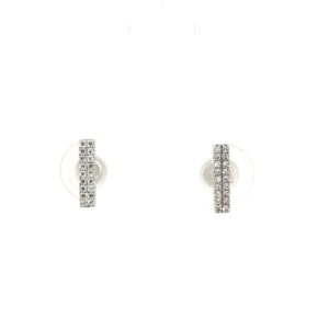 10kt white gold double row diamond pave bar earring tw 0.15cts