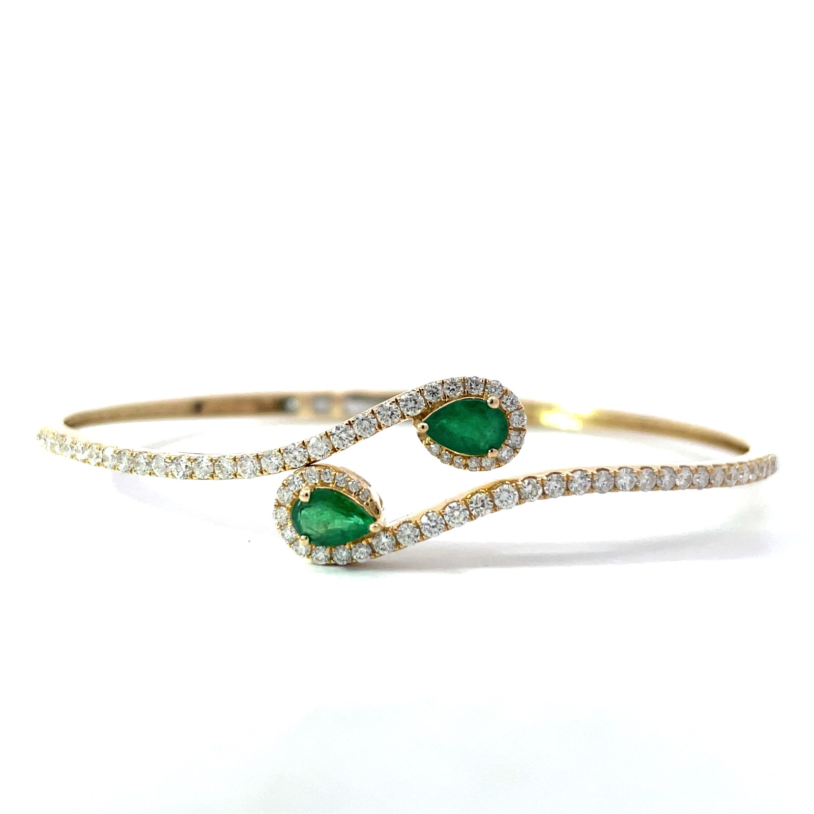 14kt yellow gold diamond and genuine emerald hinge bracelet D tw 0.43cts E tw 0.66cts SI, near colorless H