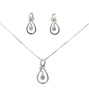 10kt white gold diamond cluster earring and pendant SOLD AS SET tw 0.10cts on 18" box chain