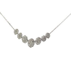 10kt white gold 7 section diamond cluster pendant on adjustable chain tw 1.00cts SI2/I1 clarity, I/J color