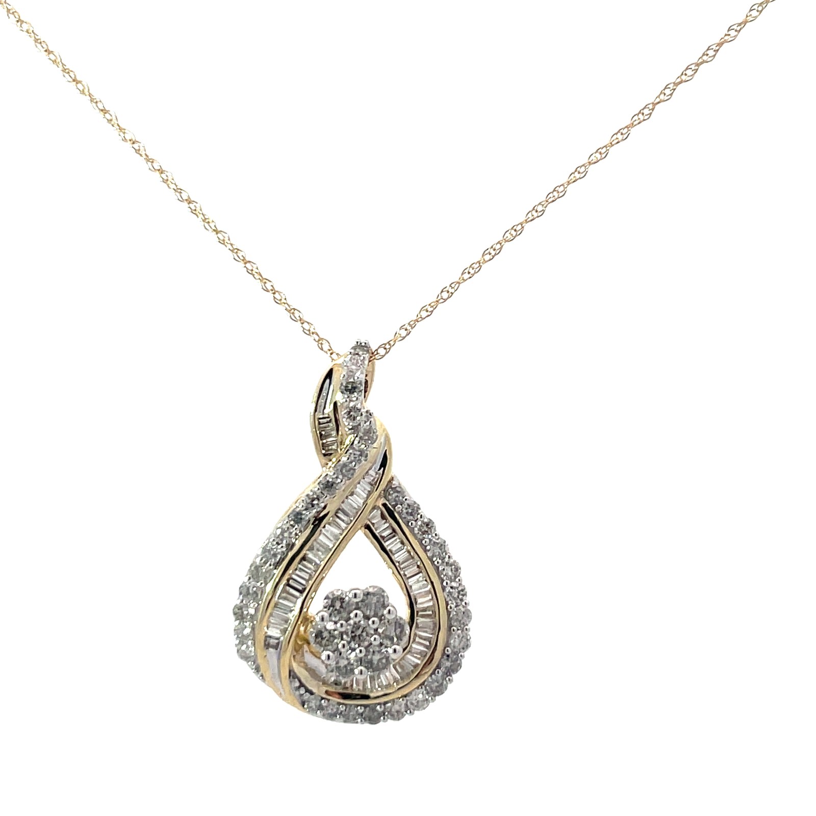 .jpg 10kt yellow gold diamond and baguette fashion cluster pendant D tw 1.00cts SI clarity, near colorless I color
