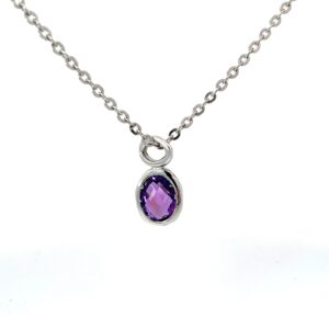 SS 17.3" NECKLACE VIOLET CZ RHOD FINISH