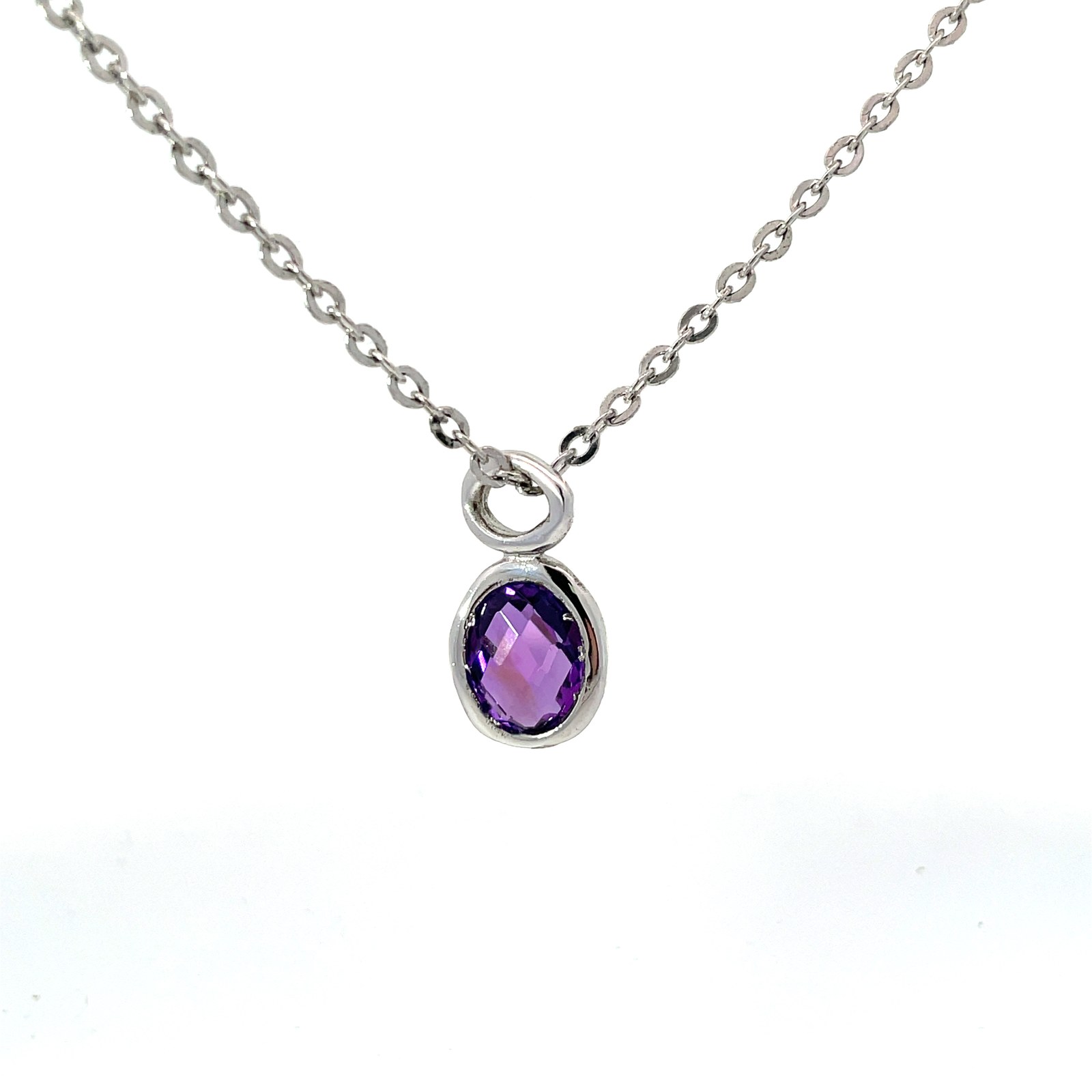 SS 17.3" NECKLACE VIOLET CZ RHOD FINISH