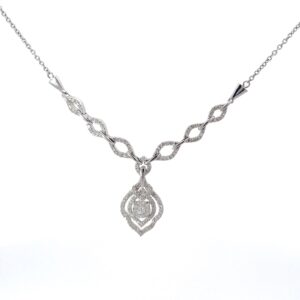 14kt white gold diamond necklace on cable chain 18", 141 rd dia tw 0.75 pts SI, G