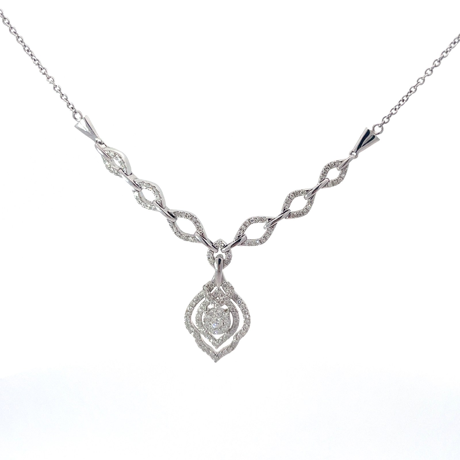wg 14kt white gold diamond necklace on cable chain 18", 141 rd dia tw 0.75 pts SI, G