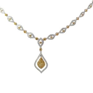 18 kt w/g yellow and white dia necklace tw 2.25 ct 47 rd yellow dia 132 rd white dia tw 2.25 si1-si2 g color