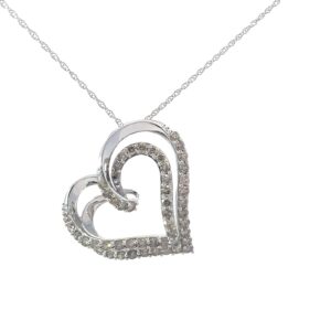 10kt white gold double diamond heart pendant tw 1.00cts SI2 clarity, K color pendant only on machine made rope 18"